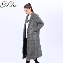H.SA 2017 Autumn Winter Long Coats Korean Plaid Jacket Warm Woolen Overcoat Ladies X-Long Loose Manto Feminino Woolen Cloack