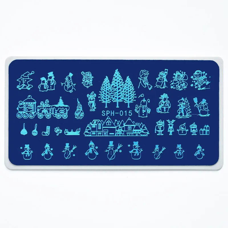 

1pcs 6*12CM Rectangle Christmas Snowman Tree Reindeer Design Nail Art Stamping Template Plate with Back Board #015