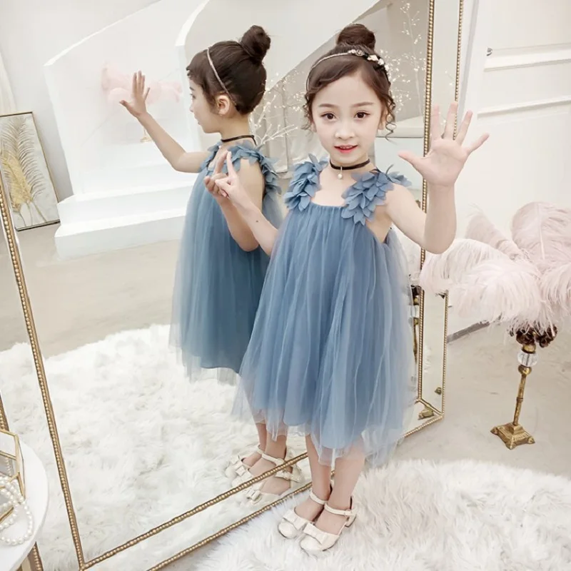 

Girl Summer Dress Sleeveless Applique Flower Girls Tutu Dress Teenage Kids Clothes Baby Girl Mesh Bridesmaid Dresses For Kids