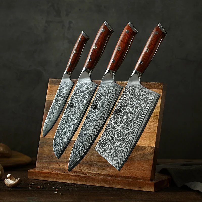XINZUO 4 шт. набор кухонных ножей vg10 из дамасской стали набор кухонных ножей из нержавеющей стали нож шеф-повара с ручкой из палисандра