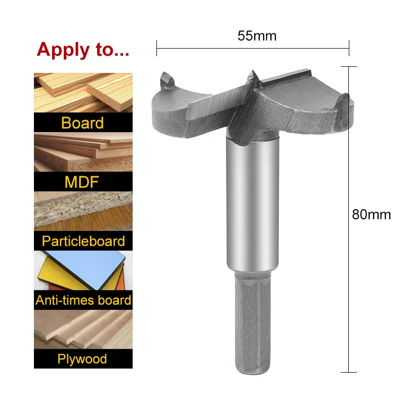 55mm Forstner Auger Drill Bit Set Wood Drilling Woodworking Hinge Hole Saw Window Wooden Cutting Rotary Hand Tool Accessories