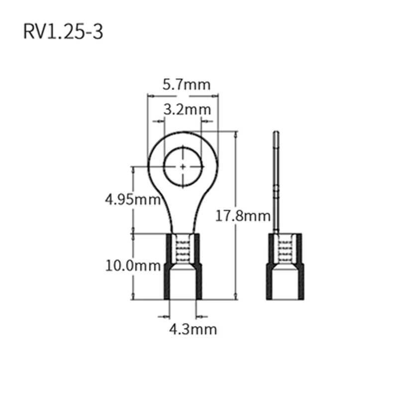 50 шт изолированные кольцевые клеммы, кольцевые изолированные клеммы RV1.25-3