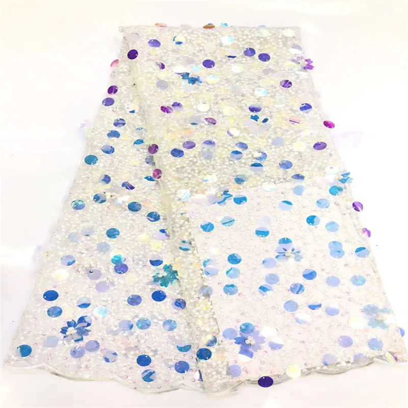 

New French lace 3d floral embroidery chiffon fabrics, Nigerian evening dresses with delicate beading and sequins