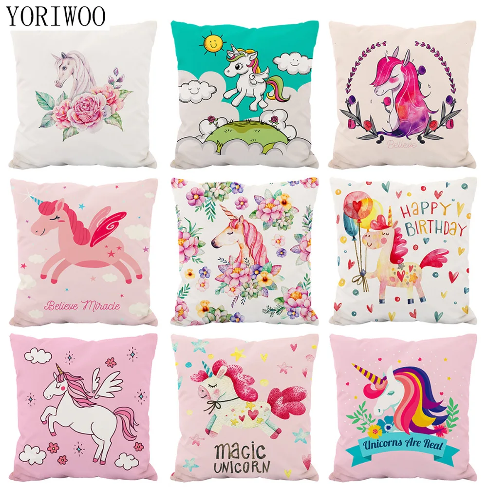 

YORIWOO Cartoon Unicorn Cushion Cover Decorative Throw Pillowcase Home Car Sofa Seat Plush Pillow Case Children Birthday Gift