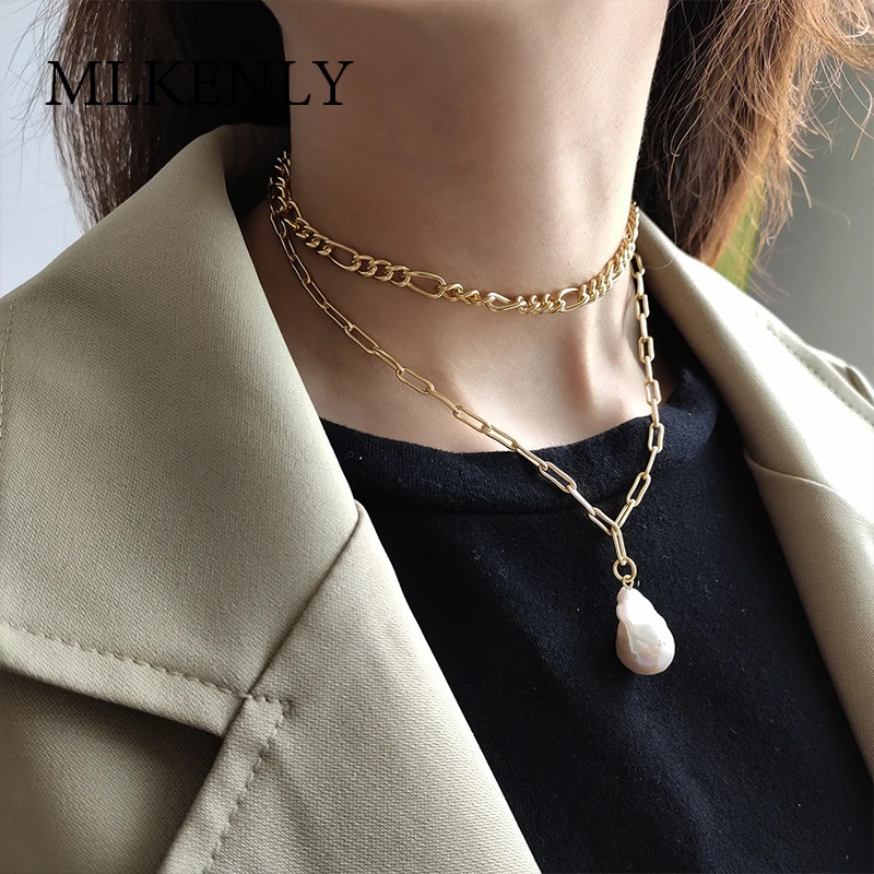 MLKENLY Настоящее серебро 925 пробы кулон и ожерелье тяжелая промышленность барокко