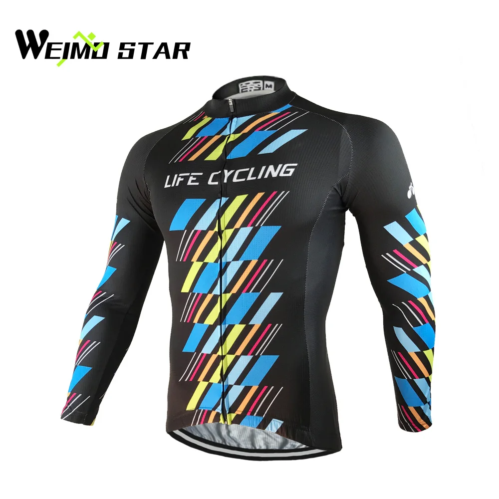 Weimostar Men's Cycling Jerseys Long Sleeve Black Mtb Bike Bicycle