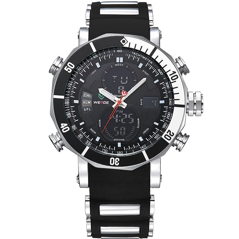 Лидирующий бренд WEIDE Роскошные мужские спортивные часы мужские цифровые аналоговые часы мужские армейские военные водонепроницаемые наручные часы Relogio Masculino - Цвет: Black