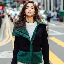 Осенне-зимнее Новое модное Короткое женское пальто из овечьей шерсти с меховым воротником Женская теплая куртка с отложным воротником 165271