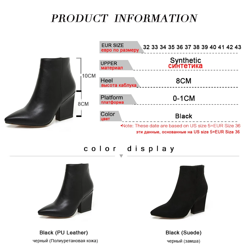 Taoffen Women High Quality Pointed Toe High Heels Ankle Boots Office Ladies Sexy Zipper Shoes Woman Motorcycle Boots Size 32-43