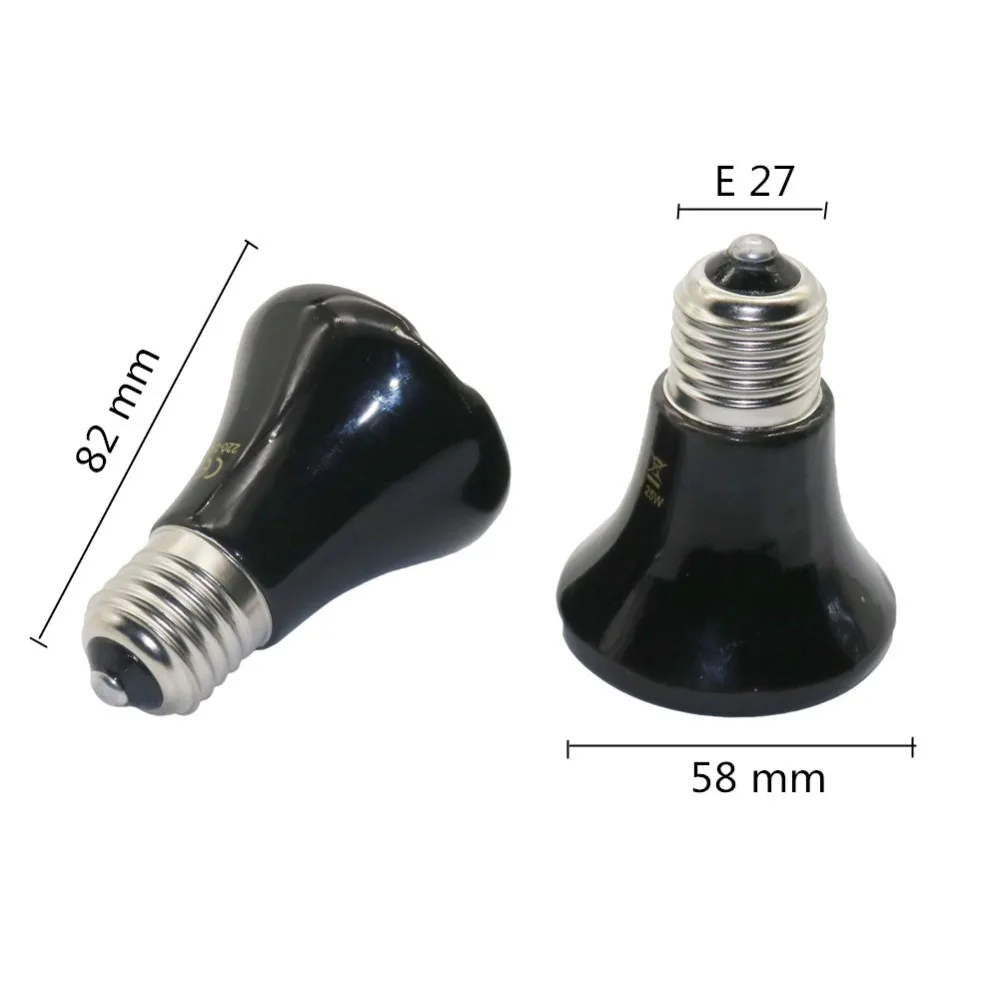 Pet Heating Light E27 25W~100W Small Conical Ceramic Emitter Heat Bulb Black For Reptile Pet Brooder Lamp 1Pc 2