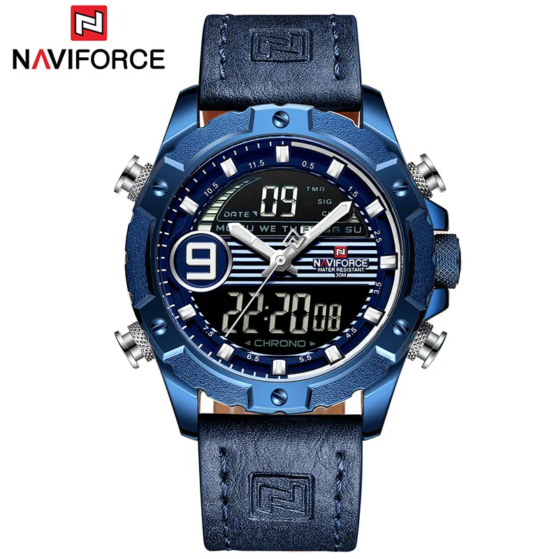 Люксовый бренд, NAVIFORCE, мужские спортивные часы, мужские кварцевые часы, цифровые часы, мужские Модные военные армейские водонепроницаемые наручные часы - Цвет: Bule