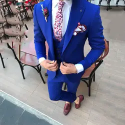 Индивидуальный заказ мужские свадебные смокинги Royal Blue остроконечные нагрудные Slim Fit Мужской Пиджак скинни мужской костюм Terno Masculino 3