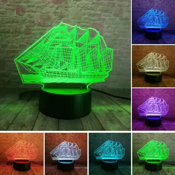 

Decorative Desk Nightlight 3D Illusion Led Lamp Colourful Fairy Light Sailboat Ship Model Toys