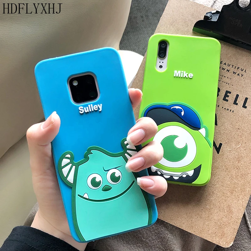 

HDFLYXHJ Cartoon Monsters Phone Cover For Huawei P30 P20 Pro Cases Cute 3D Mike Sulley Soft Case For Huawei Mate 10 20 Nova 3e 4