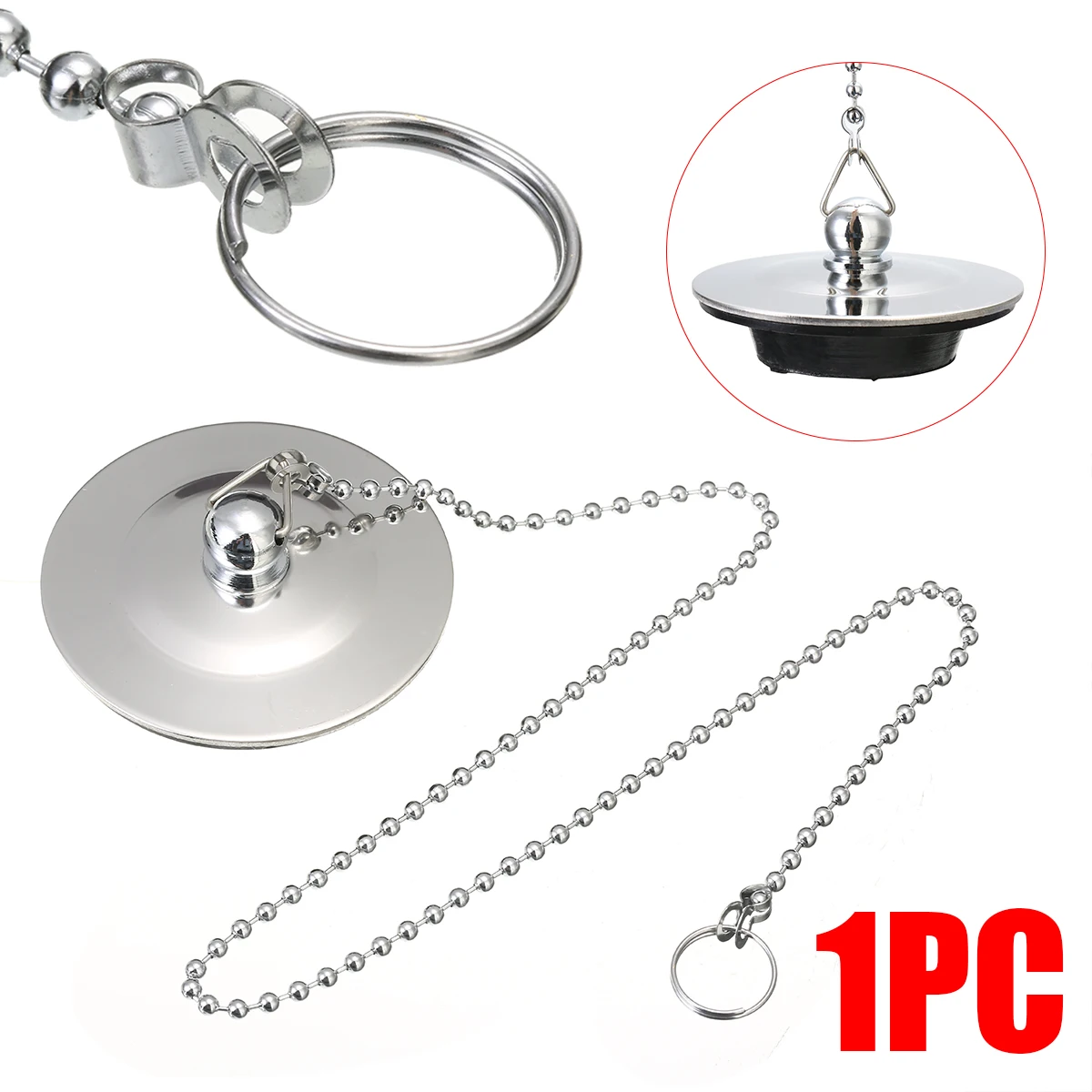 1Pc Stainless Bath Basin Kitchen Sink Strain Waste Plug Chrome Stopper