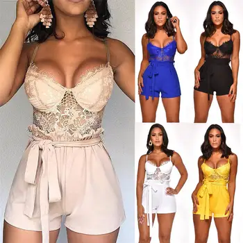 

Womens Sexy Holiday Mini Lace Playsuit Ladies Summer Casual Beach Shorts Jumpsuit Dress 6-18