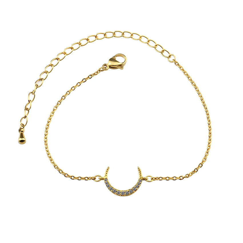 

Gold Color CZ Crescent Moon Bracelets & Bangles Jewelry Stainless Steel Chain Geometric Charm Bracelet Femme Bileklik Erkek 2018
