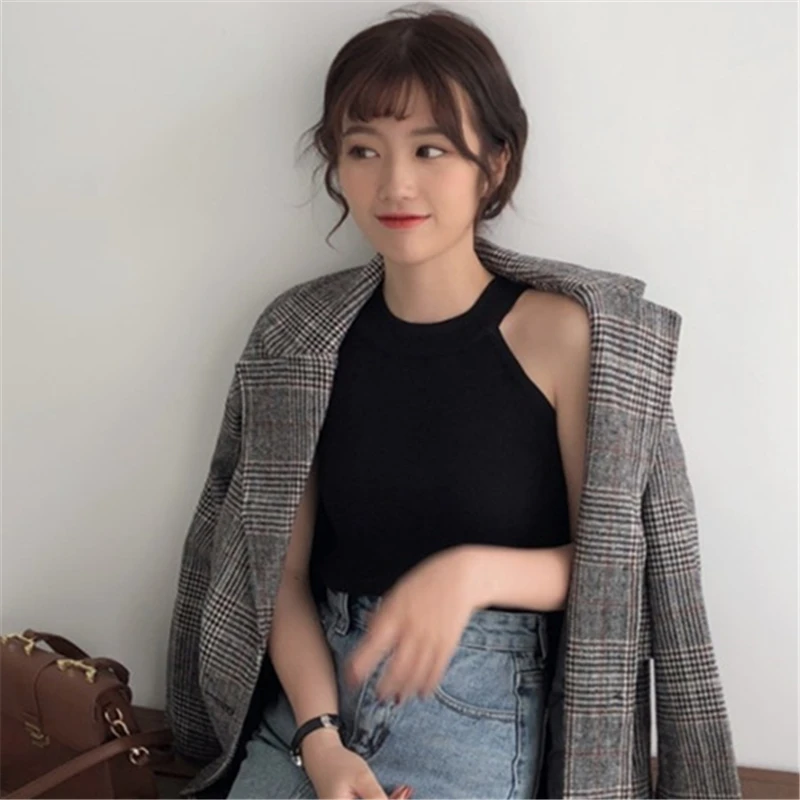 

Lychee Girls Slim Sleeveless Summer Women Kintted Tank Top Casual Off Shoulder Solid Basic Camis Tops For Woman