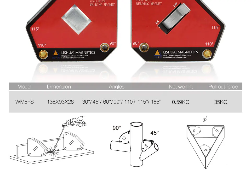 LISHUAI одиночный переключатель мульти-угол Магнитный сварочный держатель/сильный вкл/выкл неодимовый магнит сварочный зажим WM5-S