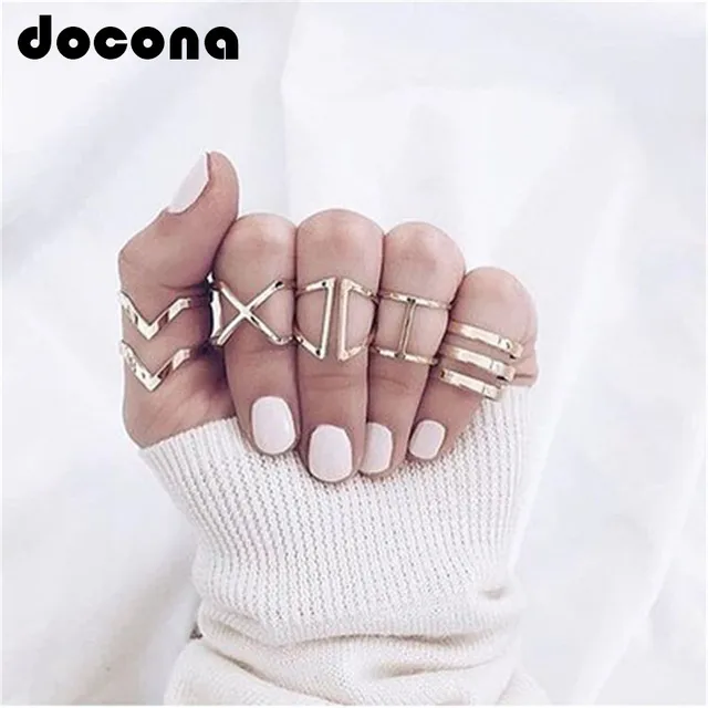 docona Punk Gold Color Geometric Alloy Knuckle Rings Set for Women Girl Midi Fin docona Punk Gold Color Geometric Alloy Knuckle Rings Set for Women Girl Midi Fin