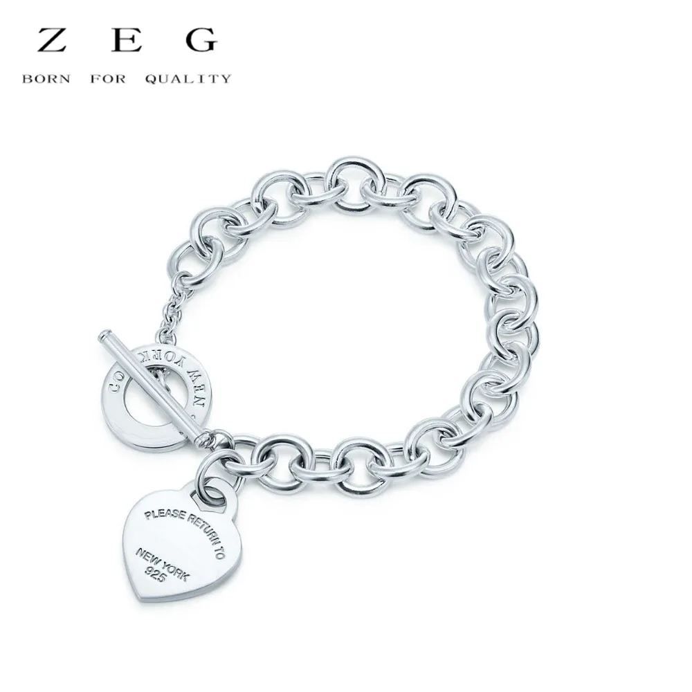 

ZEG High Quality Original 1:1 Heart Tag Toggle Bracelet Has Logo Contracted Fashion Women Jewelry Free Mail
