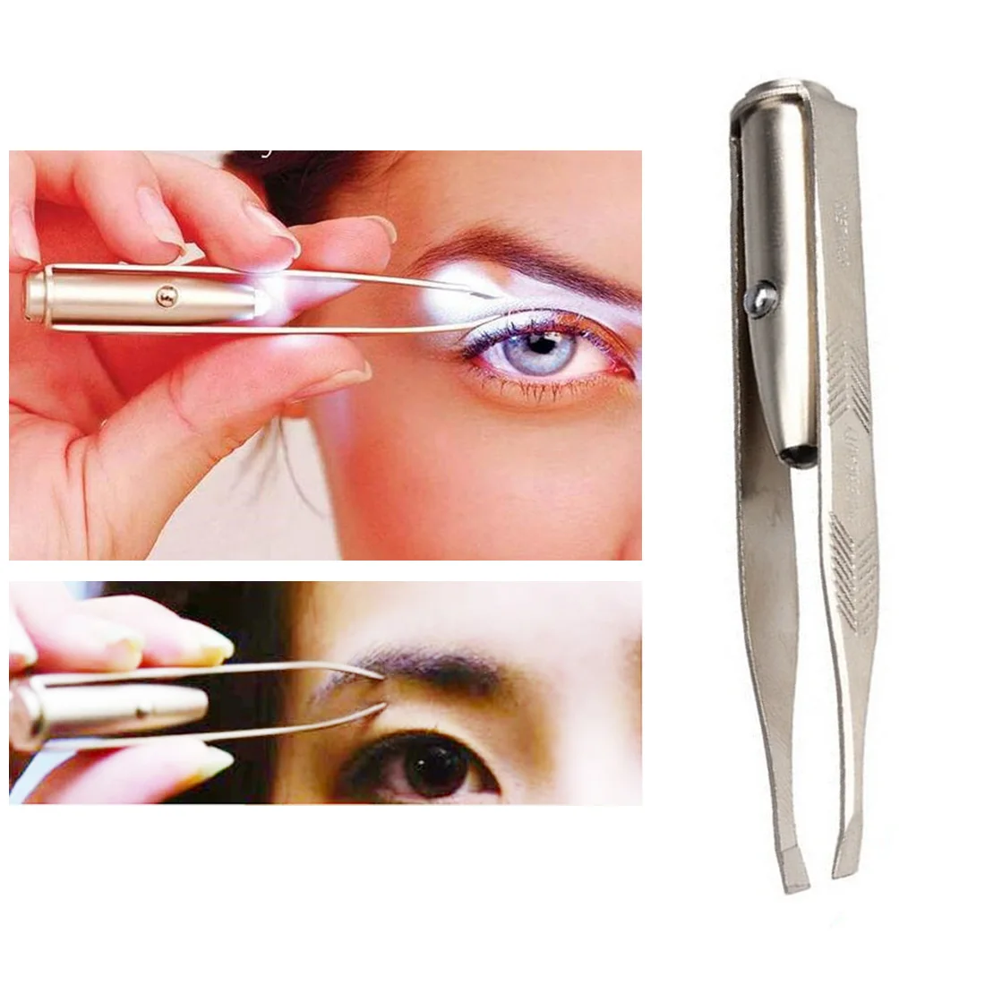Light weight Stainless Steel Clamps LED Light Eyebrow Tweezers Eyebrow