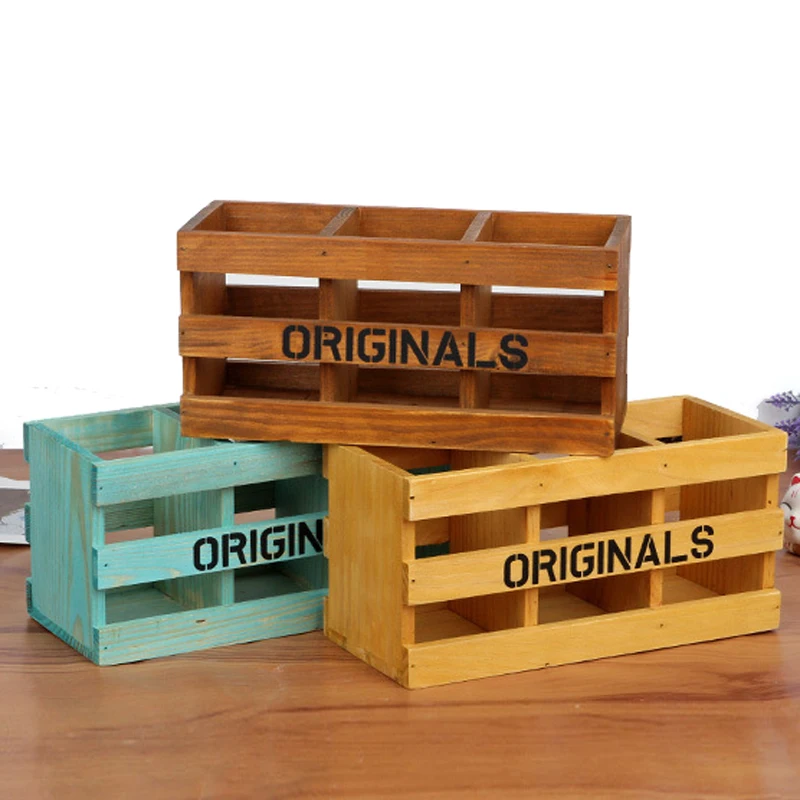 

New Retro Vintage Zakka Wooden Storage Box Office Accessories Desk Organiser Stationery Organizer Holders Papeleria Wood