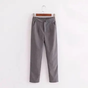 

Ladies Office Wear Spring Elastic Waist Casual Woman Trousers Straight Flat Black Pants Female Business Grey Pants Streetwear