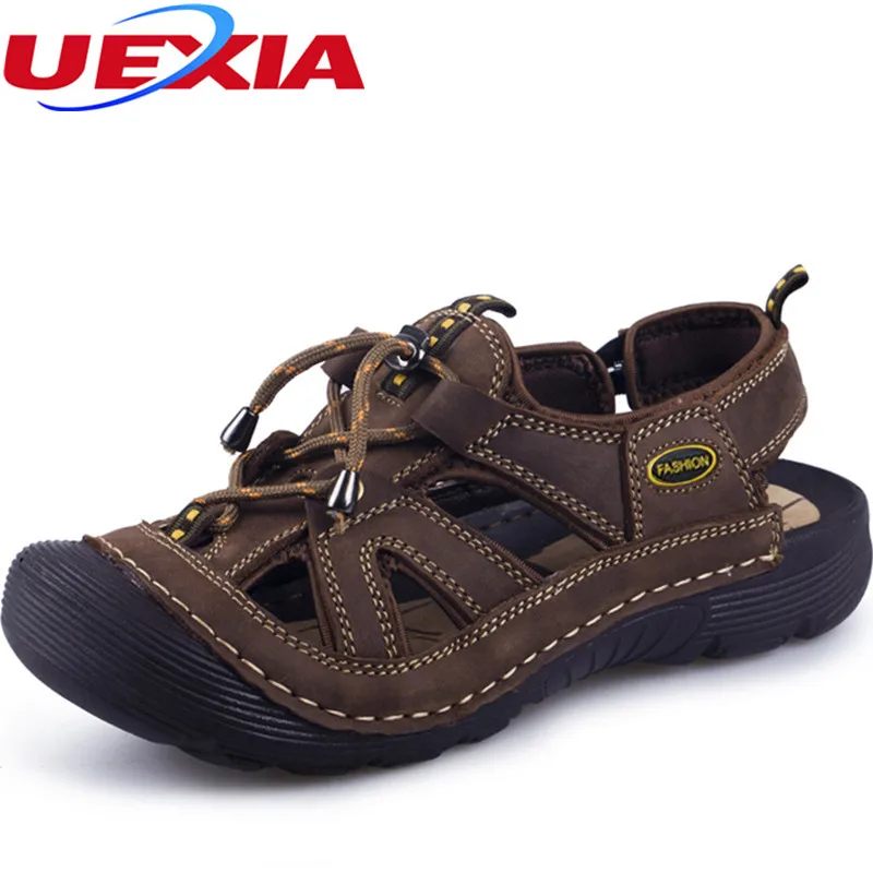 

Brand Close Toe Protect Men's Sandals Leather Zapatos Soft Sole Casual Shoes Outdoor Beach Shoes Breathable Slippers Sandalias