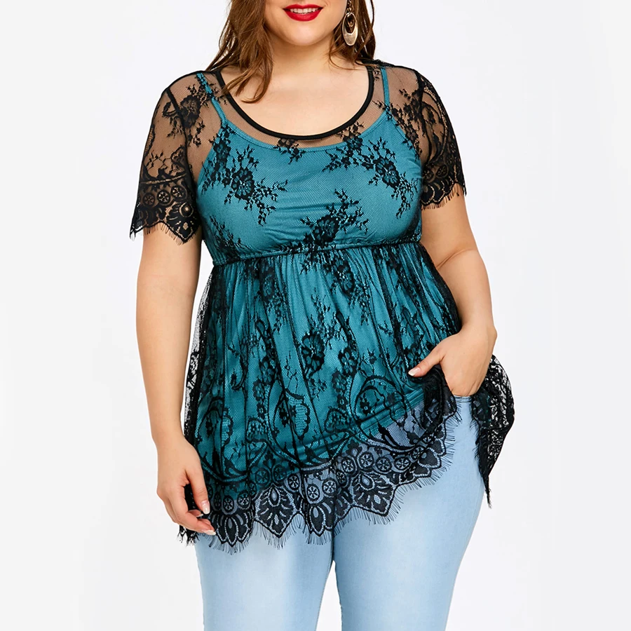 

Summer 2019 Women Large Big Size Casual Loose Blouses Embroidery Short Sleeve O Neck Shirts Lace Patchwork Tops Plus XL to 5XL
