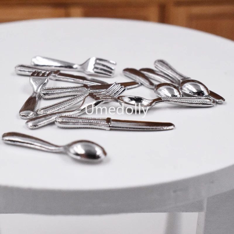 Dollhouse Miniature Spoon Knife Fork Set Pretend Play Kitchen Tableware Fit OB11 Accessories Toy 12pcs 1/12