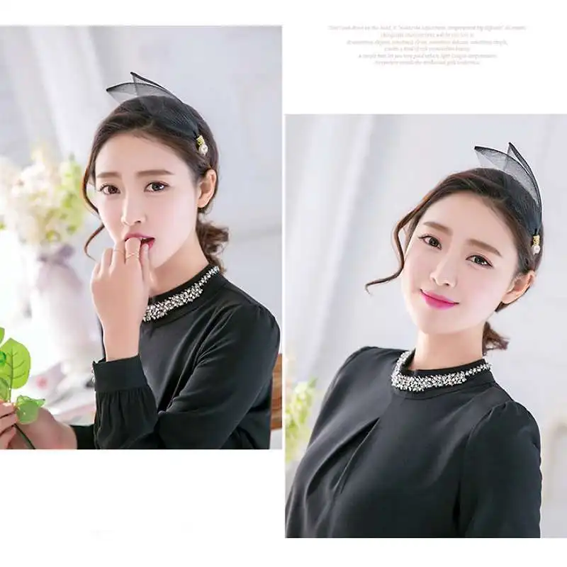 

Delicate Party Western Styles Net Yarn Headband Women Girl Sexy Black Feather Pearl Hair Bands Accessories Hot Selling Headwear