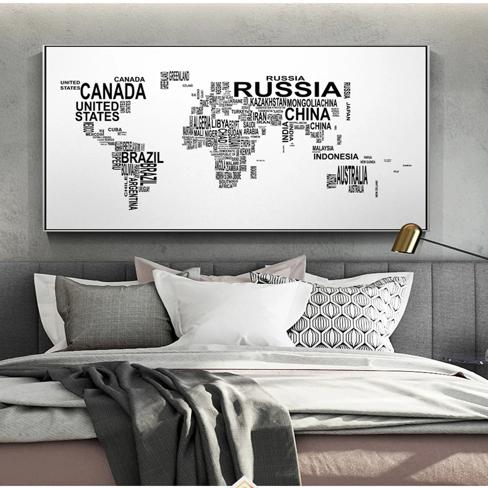 Letters Modern World Map Wall Posters Home Decor Black And White Art Prints World Map Abstract Wall Paintings For Living Room Painting Calligraphy Aliexpress