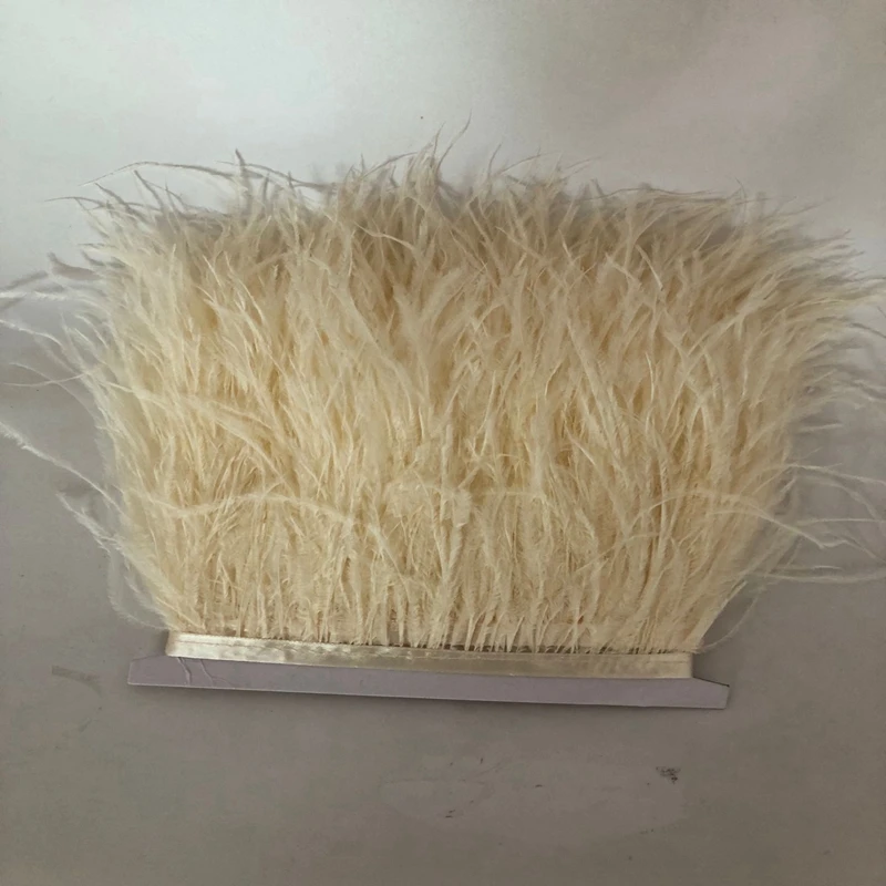 

10M/LOT Beige color Real Ostrich Feather Trims 8-10cm for Skirt/Dress/Costume Ribbon Feather Trimming Wholesale DIY Party Crafts