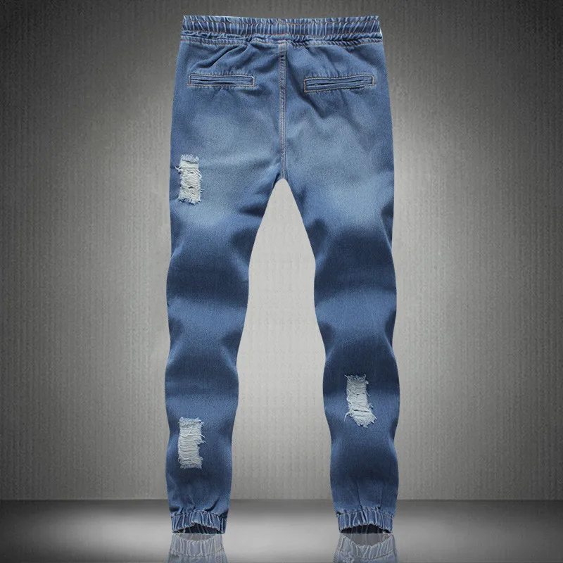 MOGU новые Джоггеры мужские длинные джинсы с отворотами плюс размер 5XL джинсы с эластичной талией мужские светло-голубые рваные джинсы для мужчин