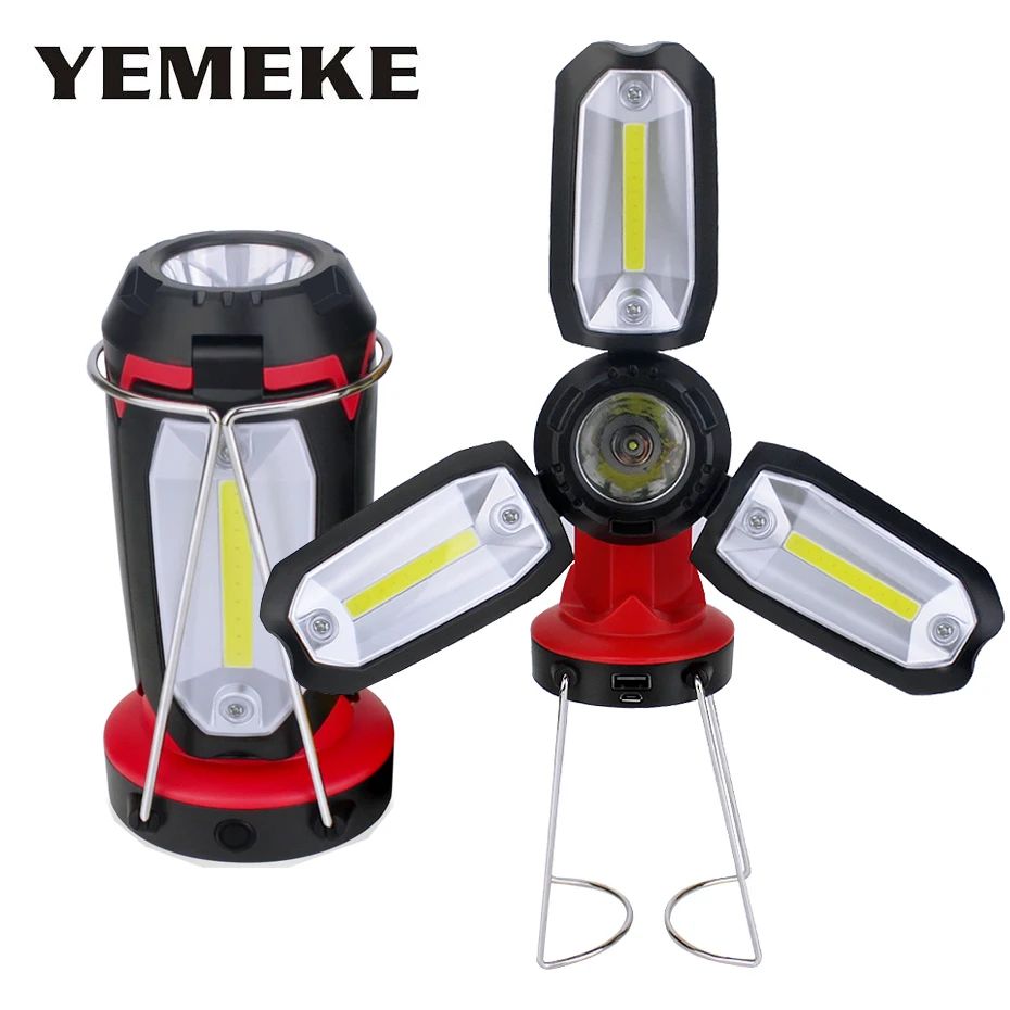 

Multifunctional Led Flashlight Usb Rechargeable Built-In Battery Powerful Torch Three Side Cob Light Design Flashlight Worklight