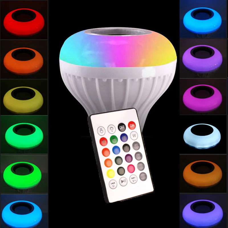 

Smart RGB LED Bulb Light Bluetooth Speaker Music Dimmable Lamp 12W Wireless 24 Keys Remote Controller