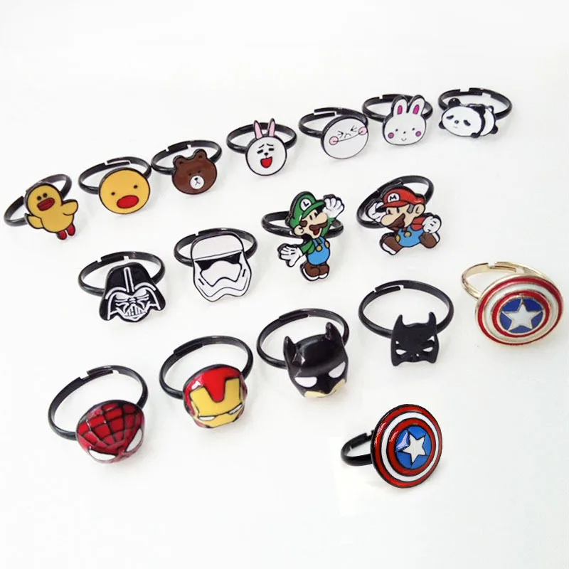 

Cartoon Captain America Spiderman ring Star Wars Super Mario fashion funny girls adjustable opening female rings finger gifts