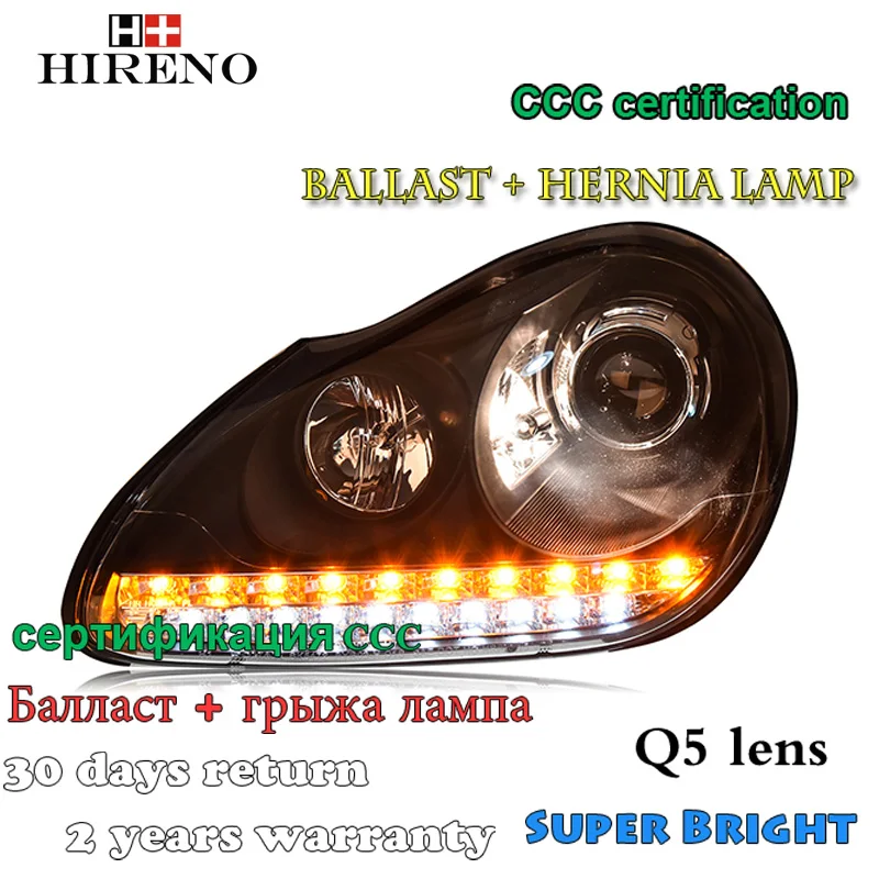 Hireno стайлинга автомобилей фары для Porshce Cayenne 2004-2006 фар сборки LED DRL ангел объектив