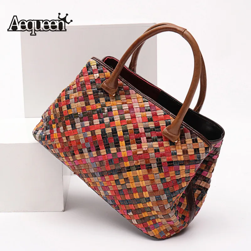 

AEQUEEN Weave Handbags Design Women Bags Cow Leather Shoulder Bag For Ladies Multicolor Crossbody Bag High Quality Causal Totes
