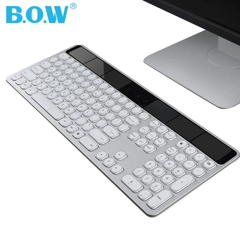 

B.O.W Solar 24.Ghz 110 keys Full size Wireless Keyboard, Ultra-thin & Sleek style, No battery needed but automatic Charging