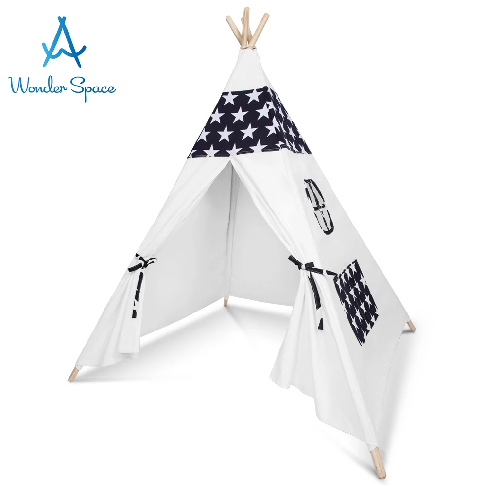 

Kids Teepee Play Tent - 100% Cotton Canvas Handcrafted Children Tipi Playhouse Blue Star Indoor Outdoor Toy Boys Girls Baby Gift