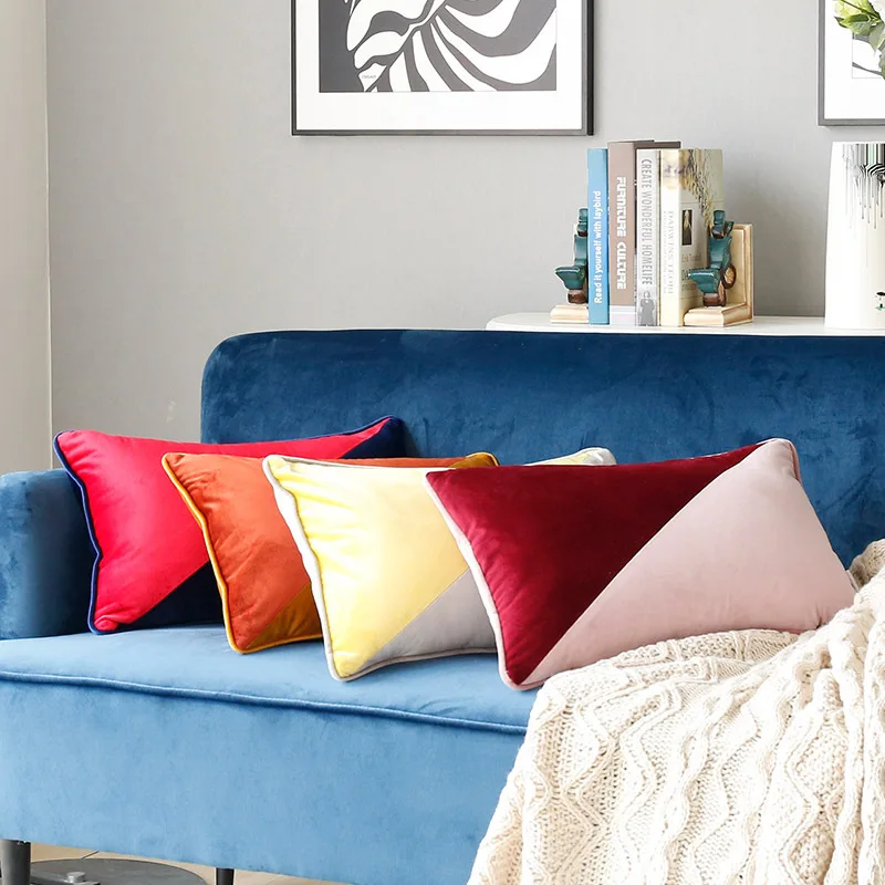 

Hot Sale Pillow case Splicing Two-color Pillow Cover High-grade Velvet Cushion Cover Sofa European Style Cushion Cover