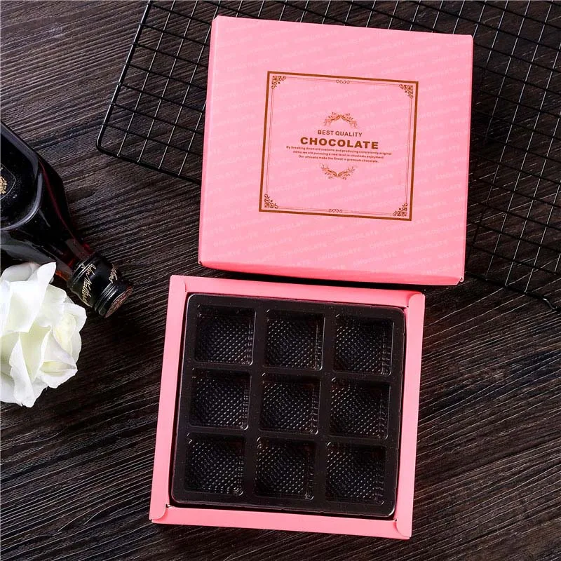 100 шт./лот, 16,8*16,2*2,4 см, коробка для шоколадных макарон, 9 штук, упаковочная коробка для печенья, для свадебной вечеринки - Цвет: Розовый