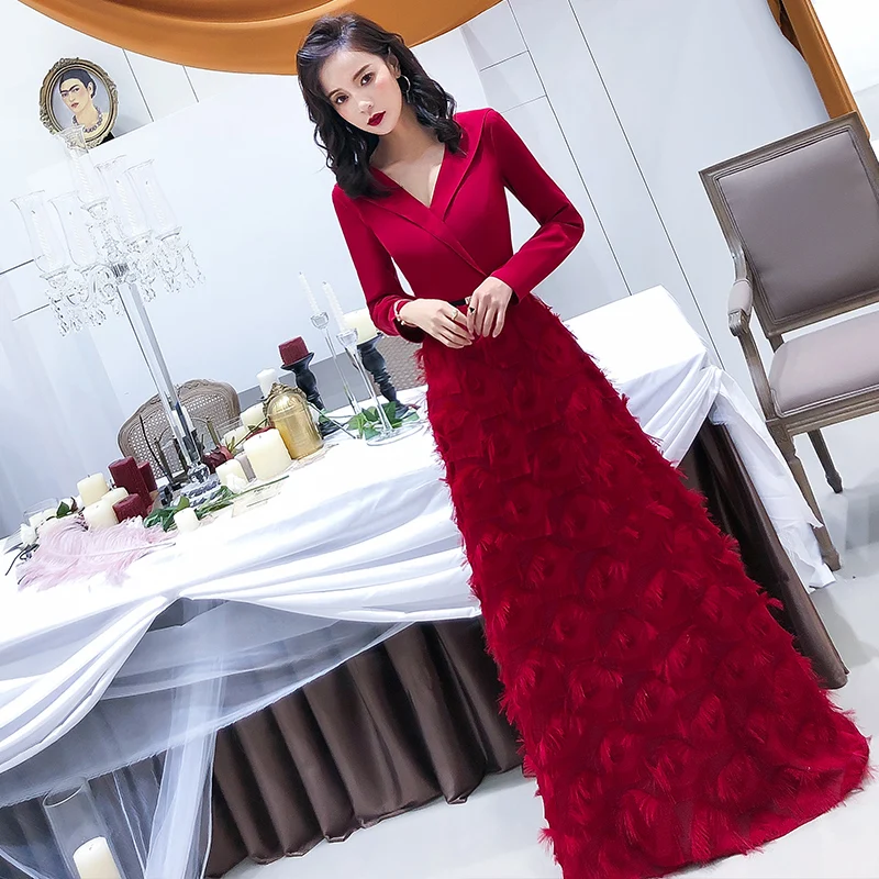 Weiyin Wiine красное вечернее платье элегантные вечерние кружевные платья Длинные вечерние платья стильные женские платья для выпускного вечера WY1341