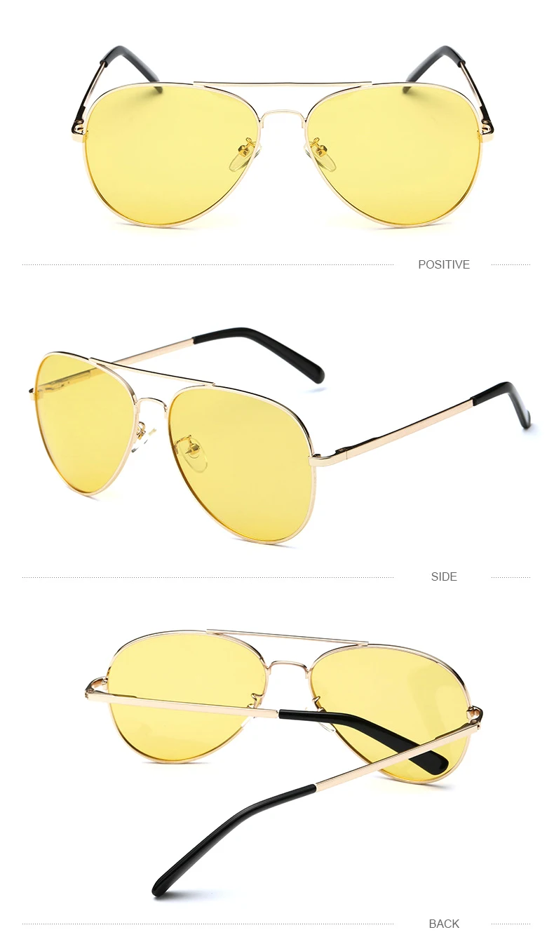 Модные Винтаж авиационные солнцезащитные очки-авиаторы Для мужчин Для женщин Ночное видение очки желтый Ночное Видение Очки для очки, подходят для вождения, солнцезащитные очки с Чехол