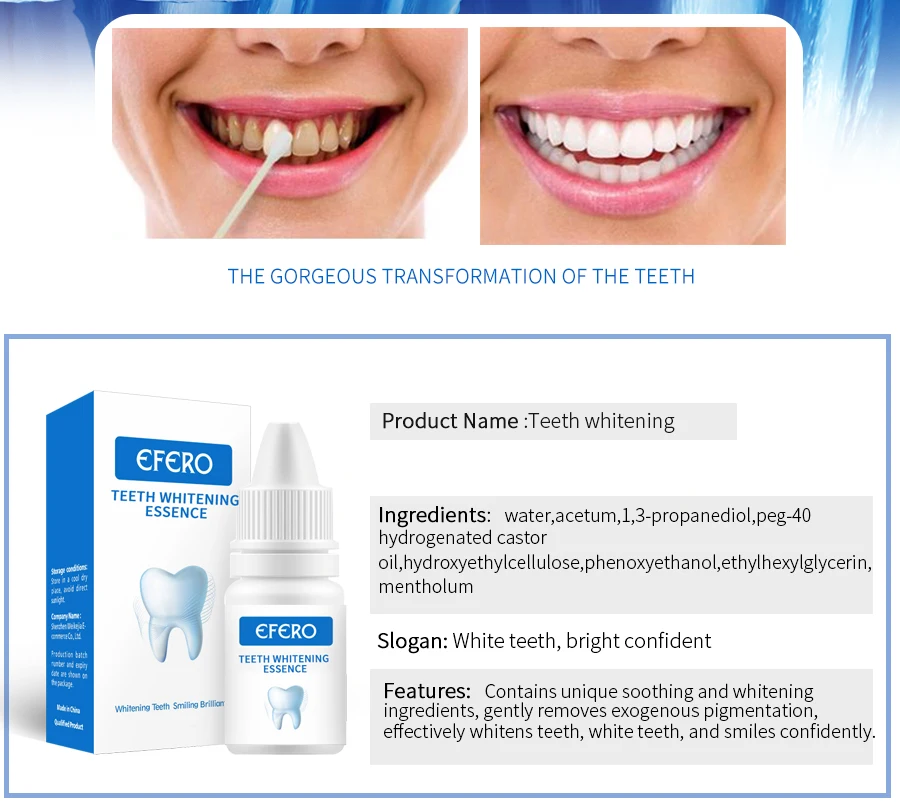 EFERO Teeth Whitening Essence Oral Hygiene Remove Plaque Stains Tooth Whitener Gel Bleaching