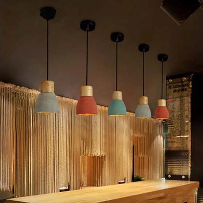 

Scandinavian Retro Creative Scientist Colored Cement Chisel Craft Chandelier Restaurant Solid Wood Cafe Bar Combination Bar