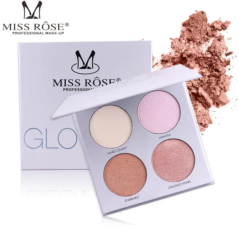 2019 MISS ROSE iluminador maquillage makeup brighten bronzer highlighter palette 4 colors shimmer matte 3D powder |