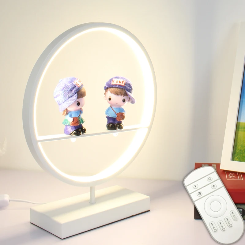 

Modern Round LED Desk Lamps with Cute Figurines for Bedroom Wedding Art Decor Bedside Table Lamp Light Fixtures Remote Control